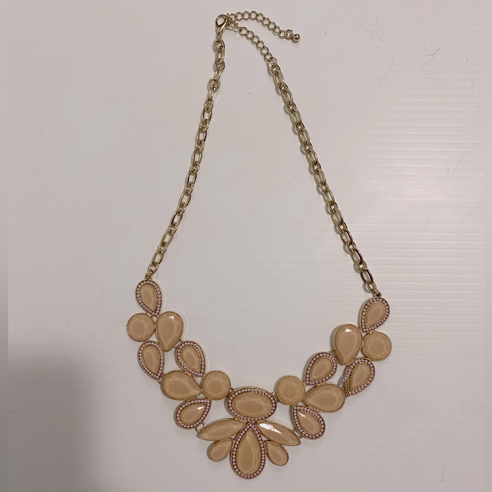 Francesca’s - Light Pink/Gold Jeweled Statement Necklace